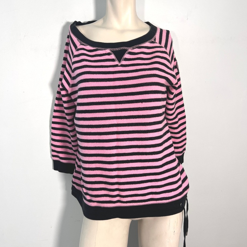 Lauren Ralph Lauren Striped Terry Cotton Top Sweatshirt L Preppy Cabincore Comfy